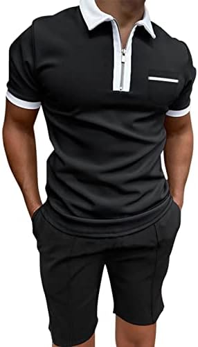 Xiloccer erkek 2 Parça Kıyafetler Zip Up Yakalı Kas Gömlek Erkekler için Kısa Kollu Slim Fit Grafik Tees Gömlek ve