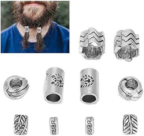 YUYTE Saç Sakal Boncuk, 10 adet Viking Sakal Boncuk, Dekor Saç Tüp Boncuk, antik Dreadlock Tüp Boncuk Kolye Saç Süslemeleri