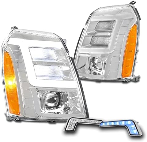 ZMAUTOPARTS LED Projektör Farlar Krom w / 6.25 Mavi DRL ile Uyumlu 2007-2014 Cadillac Escalade [Stok HID]