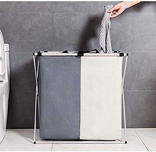 WPYYI Çift Depolama Sepeti, Çift Sepet çamaşır sepeti Alüminyum Alaşımlı Katlanabilir Giysi Su Geçirmez Banyo giysi