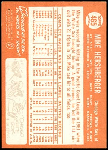1964 Topps 465 Mike Hershberger Chicago White Sox (Beyzbol Kartı) ESKİ White Sox