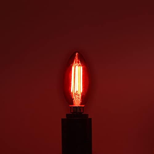 LUXRİTE E12 LED Filament Kırmızı Ampuller, 4,5 W (40W Eşdeğeri), Renkli Cam Şamdan Ampul, UL Listeli, E12 Taban, İç