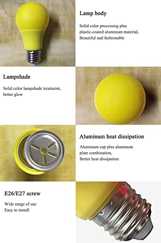 A19 LED Sarı Ampul(6'lı Paket) 5 Watt (50W Eşdeğeri ), Kısılabilir Olmayan Noel Ampulleri, 110V, E26 Orta Taban, UL