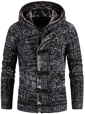 ADSSDQ Açık Balo Kış Uzun Kollu Palto Erkekler Modern Düz Örme Düğmeler Giyim Konfor Kapşonlu Gömme Mont