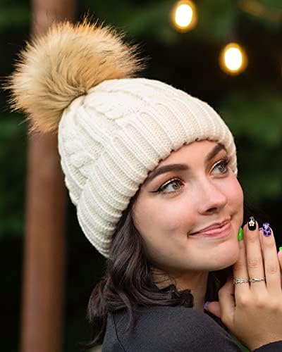 Camptrace Kış Şapka Kadınlar için Tıknaz Örgü Bere Şapka Moda Sevimli Sıcak Kafatası Kayak Kap Pom ponpon bere