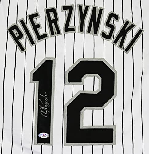 AJ Pierzynski Chicago White Sox İmzalı İmzalı Beyaz İnce Çizgili 12 Özel Forma PSA COA