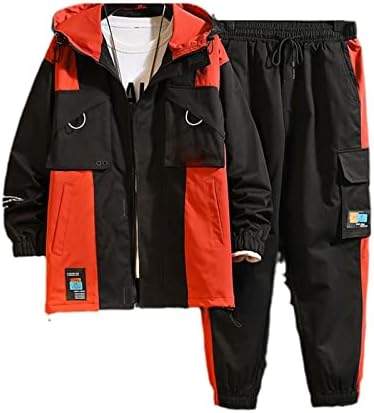 Erkek eşofman ilkbahar sonbahar erkek ceket + pantolon 2 adet setleri Hip Hop Streetwear takım elbise Patchwork