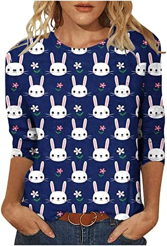 Giysileri 3/4 Kollu Ekip Boyun Grafik Mutlu Hediye Brunch Paskalya Üst Tee Kızlar için Sonbahar Yaz Pamuklu T Shirt