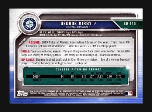 George Kirby İmzalı 2019 1 Bowman Taslak Çaylak Kartı BD-115 Seattle Mariners Stok 206035-Beyzbol Slabbed Çaylak