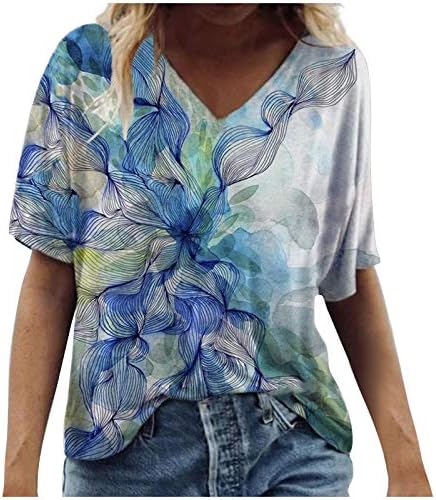 Bayan gömlek, Bayan yazlık t-Shirt Çiçek Baskılı Casual Bluz Kısa Kollu Gömlek Bayan Üstleri