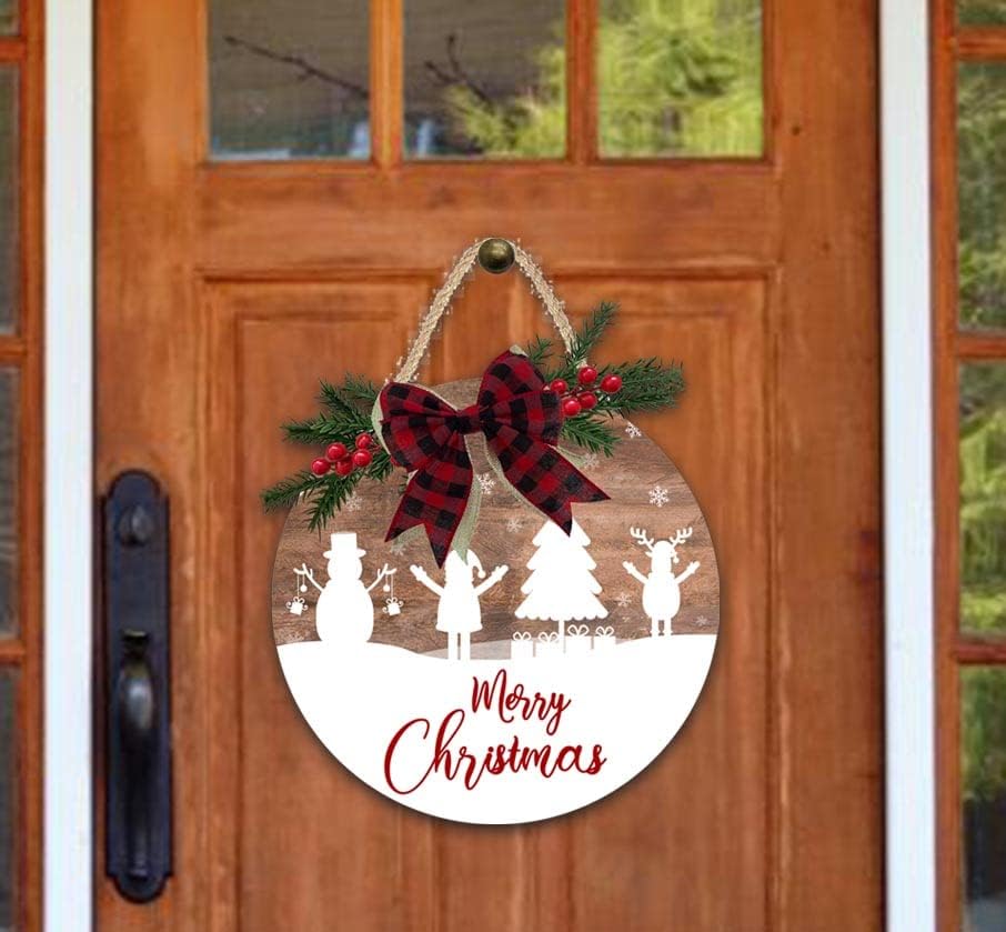 Merry Christmas hoş geldin yazısı Çiftlik Evi Ahşap Asılı İşareti Buffalo Ekose Yay Yapay Meyveler Rustik ahşap kapı