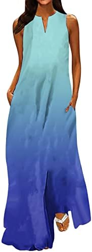 Kadınların Gündelik Yazlık Elbiseleri ve Modası Klasik V Yaka Renkli Baskı Kolsuz Uzun Elbise Günlük Elbiseler