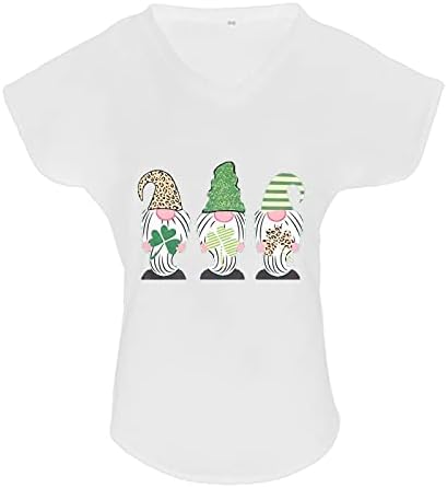 Üç Gnome T-Shirt Kadınlar için St Patrick Günü Tees Gömlek Seksi V Yaka Kısa Kollu Bluzlar Artı Boyutu Üstleri Yaz