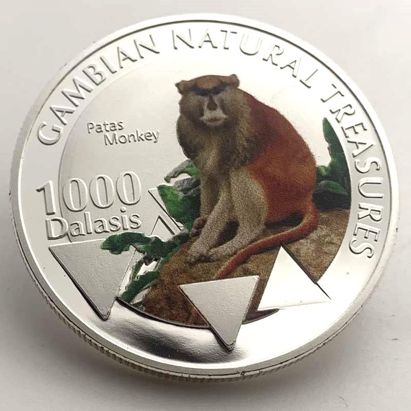 Afrika Gambiya Orangutan Uzun Kuyruklu kırmızı Maymun Gümüş Kaplama Boyalı Madalya Zanaat Hayvan Paraları Hatıra Paraları