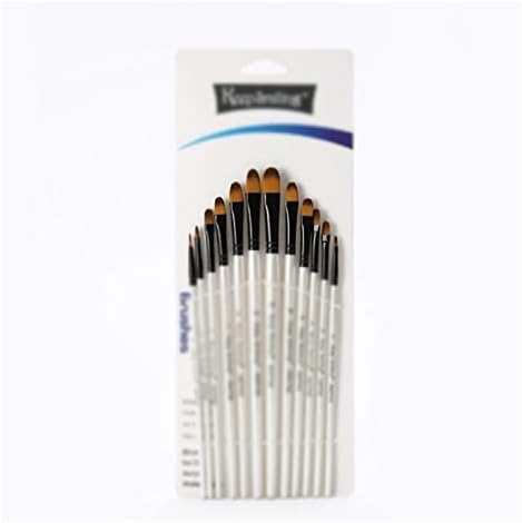 XDSDDS Naylon Fırçalar 12 İnci Beyaz Ahşap Çubuk Fırça Seti Boyama Kalem Yağlıboya Fırçası Seti