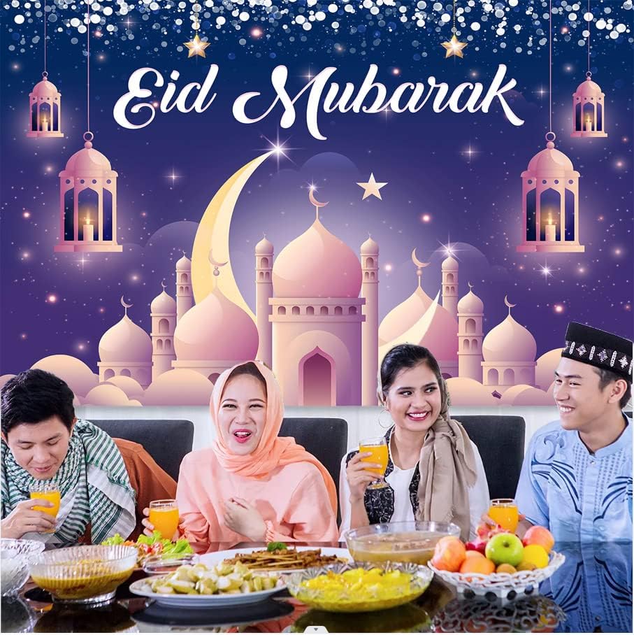 Eid Mubarak Zemin Fotoğrafçılık için Arap Ramazan Mübarek Arka Plan 7x5FT Mor İslam Müslüman Ramazan Tatil Ev Partisi
