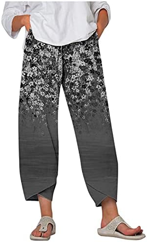 ZDFER kapri pantolonlar Kadınlar için Palazzo Salonu Geniş Bacak Pantolon Baskı Kırpılmış Dipleri Baggy Pantolon Sweatpants