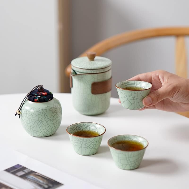 HDRZR Seyahat Taşınabilir Hızlı Fincan Pot Üç Fincan çay seti Küçük Set Açık Beraberindeki Demlik Hediye (Renk: Gri,