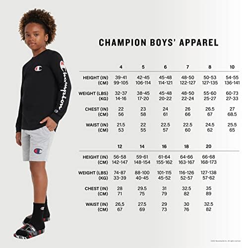 Champion Boys Pamuklu Şortlar, Erkek Çocuk Şortları, Klasik Spor Şortları, %100 Pamuk, Grafikler, 8