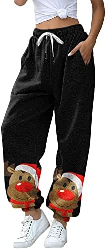 Noel Sweatpants Cepler ile Kadınlar Baggy Pamuk Elastik Bel Rahat Fit Spor Baggy Sweatpants Merry Christmas Rahat