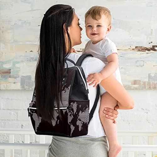 Hattı Dünya Haritası Siyah Arka Plan bebek bezi çantası Sırt Çantası Bebek Bezi Değiştirme Çantaları Çok Fonksiyonlu