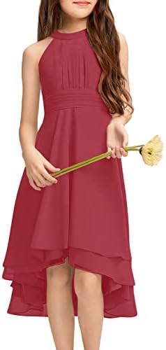Galawaqe Şifon Flowy Elbiseler Çiçek Kız Asimetrik Ruffles Kolsuz Salıncak Parti Törenlerinde evaze elbise