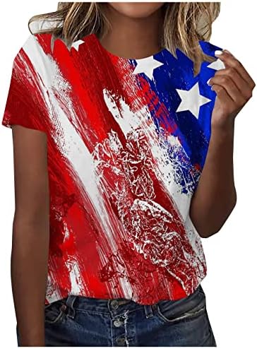 4 temmuz T Shirt Kadınlar için Bağımsızlık Günü Kısa Kollu Üstleri Amerikan Bayrağı Tees T-Shirt O Boyun Gevşek Bluzlar