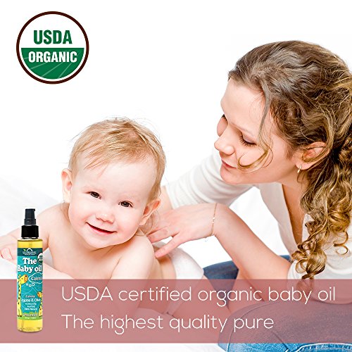 Calendula, Jojoba ve Zeytinyağlı E Vitaminli ABD Organik Bebek Yağı, USDA Sertifikalı Organik, Alkolsüz, Paraben,