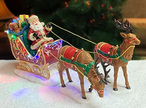 Noel Dekoru Noel Baba, Ren Geyiği ile bir Kızağa Biniyor, LED ışıklı Noel Masa Dekoru-Pille Çalışır (dahil değildir)