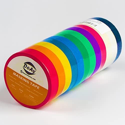 DOAY Renkli Maskeleme Bandı 1/2 x 15 Yard-Çok Renkli-Çok Yüzeyli Kullanım-12 Rulo