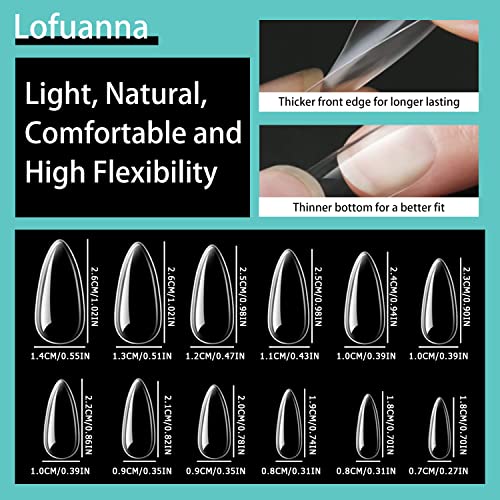 Lofuanna Tırnak İpuçları Jel Kiti, UV LED Lamba, 240 ADET Orta Badem Yanlış Nail İpuçları ve 3 İn 1 Tırnak Tutkal