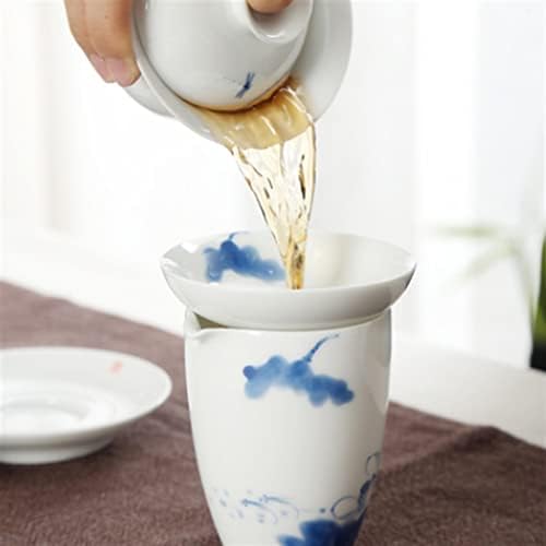 GENİGW Beyaz porselen yaratıcı el-boyalı kung fu çay seti kapak kase seramik çay bardağı seti komple set