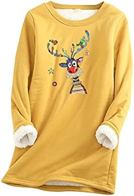 IIUS Noel Tişörtü Bayan Yumuşak Rahat Kabarık termal iç çamaşır Üst Crewneck Kazak Salonu Uzun Kollu