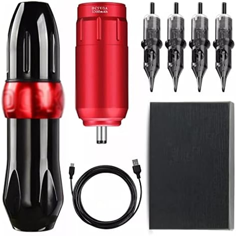 LUKEO Dövme Makinesi Seti Mini Pil Güç Kaynağı Kartuş İğne Jakı Döner dövme kalemi Kiti Kalıcı (Renk: Siyah)