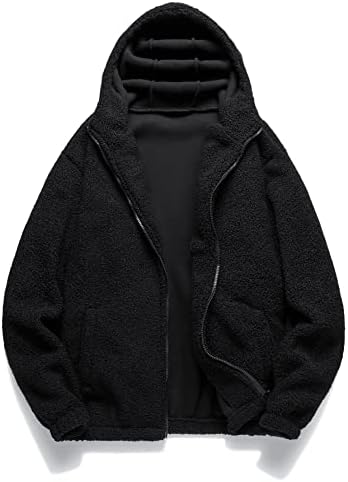 Erkekler için POKENE Ceketler Ceketler Erkekler Zip Up Kapşonlu Teddy Coat Erkekler için Ceketler (Renk: Siyah, Boyut: