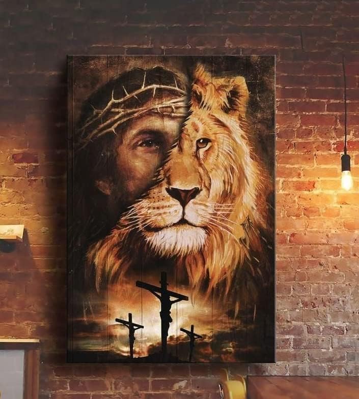 İnanılmaz Kombinasyonu Aslan ve İsa Boyama Posteri, Tanrı İsa Poster Kağıt, Dini Hediye için Aile Hıristiyan, isa