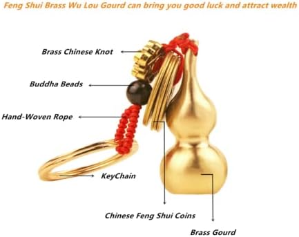 3 Adet Kabak Pirinç Anahtarlıklar, Feng Shui Şans Paraları Pirinç Calabash Wu Lou Anahtarlık İyi Şanslar, Servet Başarı
