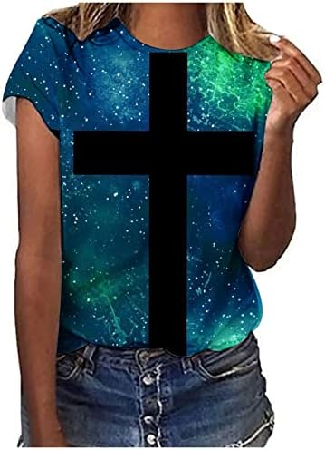 T - Shirt Kadınlar için Vintage Grafik Gömlek İsa Sanat Çapraz Baskı Tunik Tees Kısa Kollu Rahat Üst Moda Bluz T Shirt