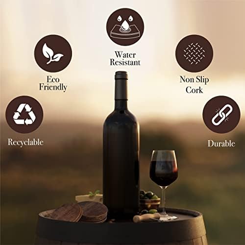 İçecekler için Şarap Lekeli Meşe Bardak Altlığı Seti - Masa için Boho Ahşap Bardak Altlığı Paketi-İçecekler için Çiftlik