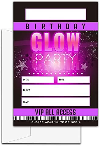 LeFohLon Neon Glow Doğum Günü Davetiyeleri, Çift taraflı Glow Biletleri Doğum Günü Partisi Davetiye Kartları Zarflar,