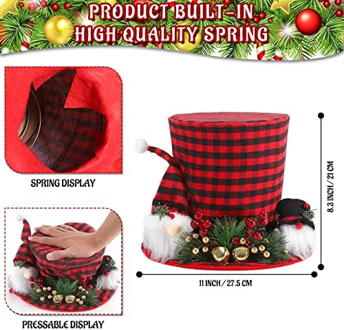 Noel Ağacı Topper Şapka Kırmızı Siyah Buffalo Ekose Silindir Şapka Noel Ağacı Süsleri Santa Gnome Altın Jingle Kırmızı