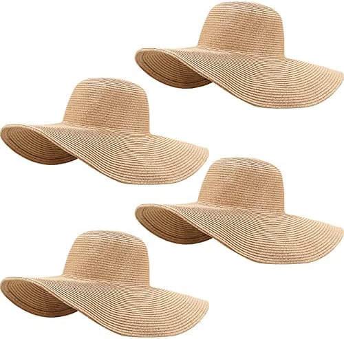 4 Adet Plaj Geniş Ağız güneş şapkaları Kadınlar için yazlık hasır geniş disk şapka Şapka UV Koruma Katlanabilir Rulo