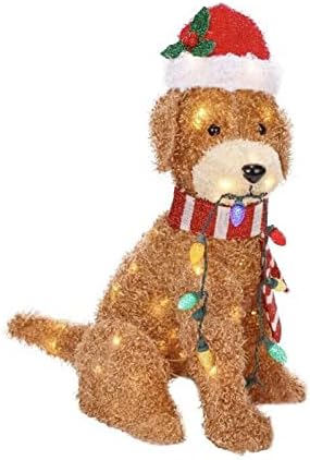Kabarık Doodle köpek Deco peluş köpek ışık dize ile Noel LED ışık peluş köpek akrilik bahçe bahçe dekorasyon karanlıkta