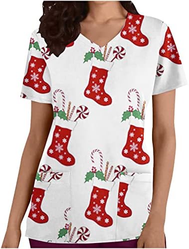 Kadınlar için Vintage Tees, kadınlar Noel Ağacı Baskı T Shirt Kısa Kollu Ekip Boyun Şık Tunik Bluz Tops