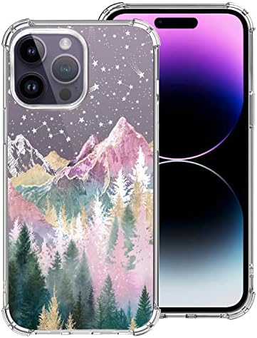 Lapac iPhone 14 Pro Max Kılıf ile Uyumlu, Dağ Doğa Teması Manzara Orman Ağacı Yıldız Tasarım Kılıf, Yumuşak TPU Şık