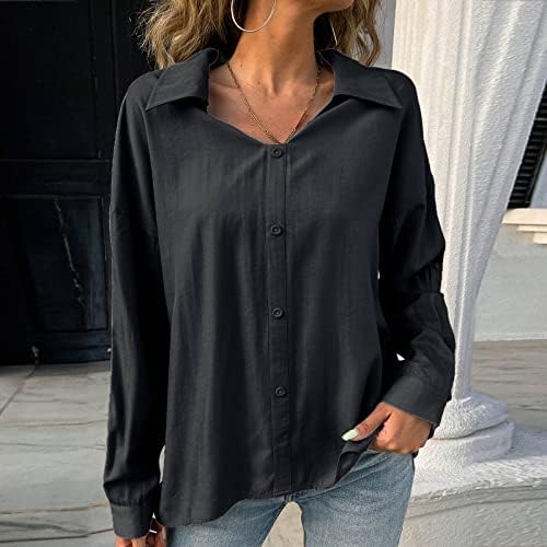 Kadın Üstleri Uzun Kollu Düğme Aşağı Gömlek cepli gömlek Bluz Tops Uzun Kollu Yaka Tek Göğüslü Gömlek