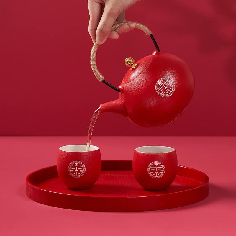 GRETD Seramik demlik Seti Ev demlik ve Fincan Seti Çin Tarzı Düğün Kırmızı Teaware Hediyeler Bir Pot Sekiz Bardak