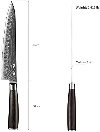 enowo Şam Şef Bıçağı 8 inç, mükemmel bir kombinasyon için ergonomik olarak tasarlanmış, hediye kutulu, sarma çukurlu