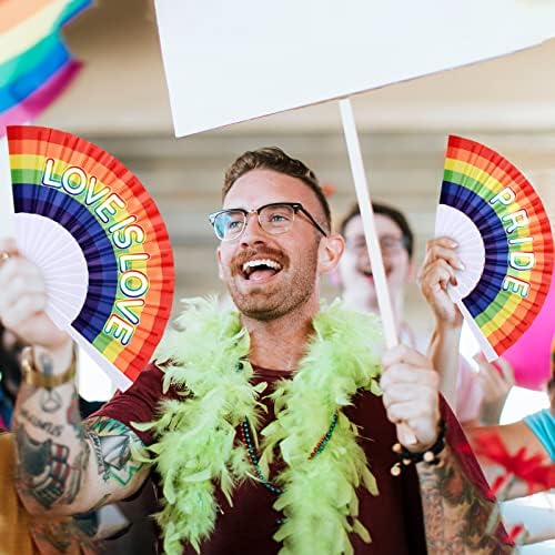 Pinkunn 12 Adet Gökkuşağı katlanır yelpazeler LGBT Gurur El Fanlar Plastik Renkli El Fan Gökkuşağı LGBTQ Eşcinsel
