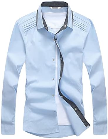 Erkek İş Düğme Aşağı Gömlek Düzenli Fit Kontrast Yaka Gömlek Uzun Kollu Slim Fit Kırışıklık Ücretsiz Elbise Gömlek